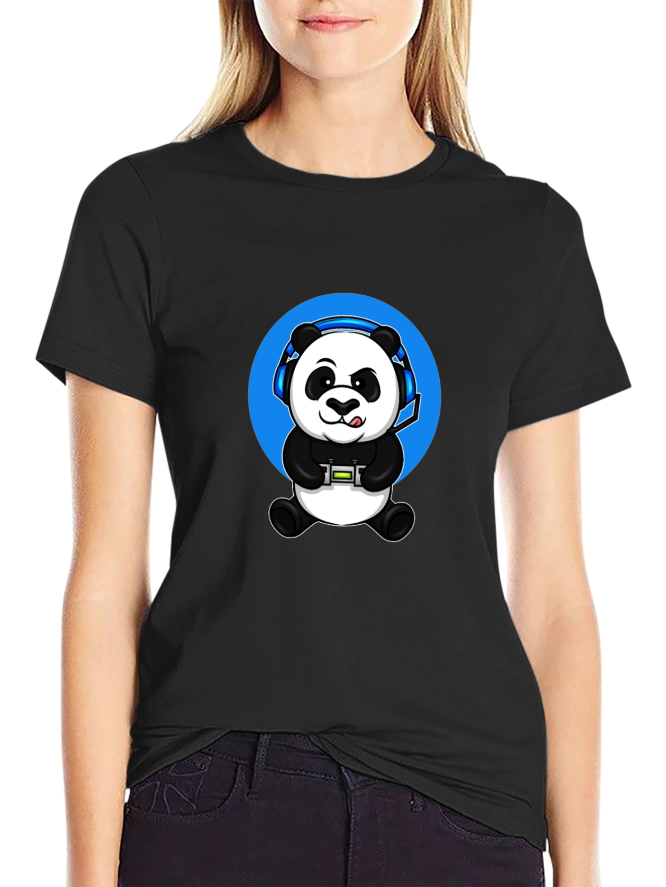Gamer Panda Graphic Tee - Black Cotton Blend