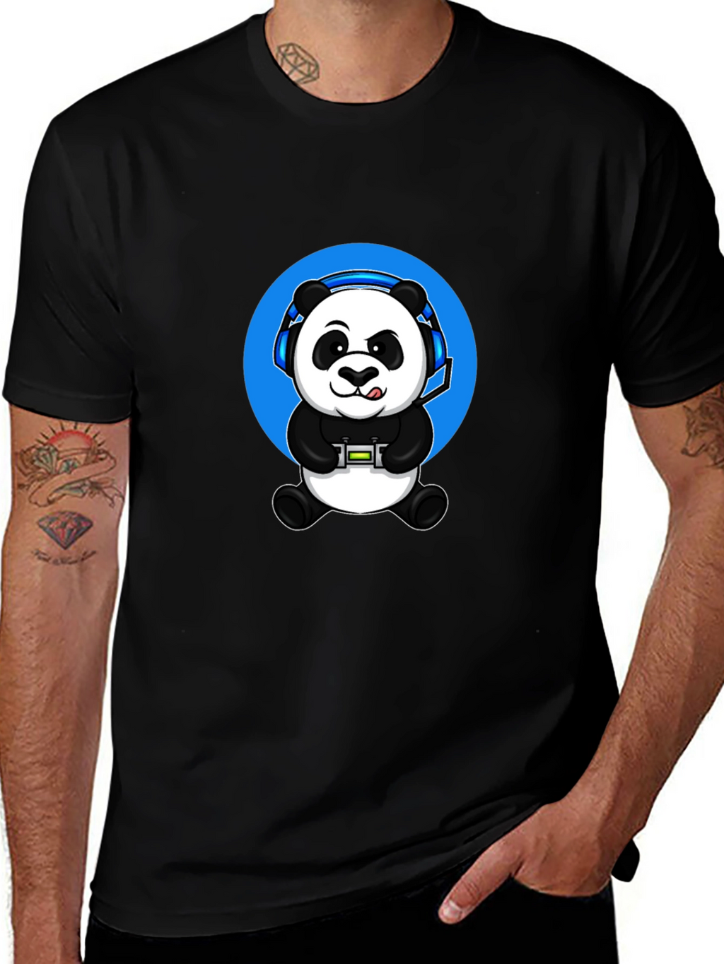 Gamer Panda Graphic Tee - Black Cotton Blend