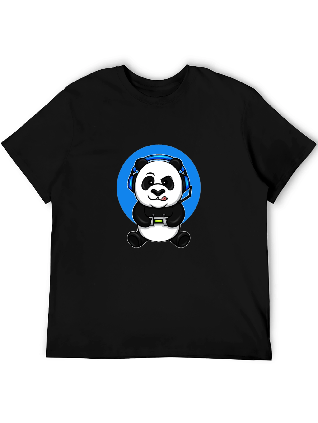Gamer Panda Graphic Tee - Black Cotton Blend