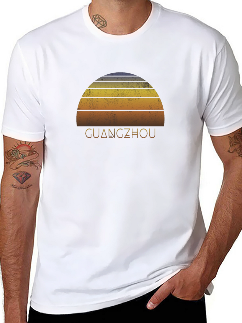 Guangzhou Sunset Graphic Tee - Retro Style Black T-Shirt