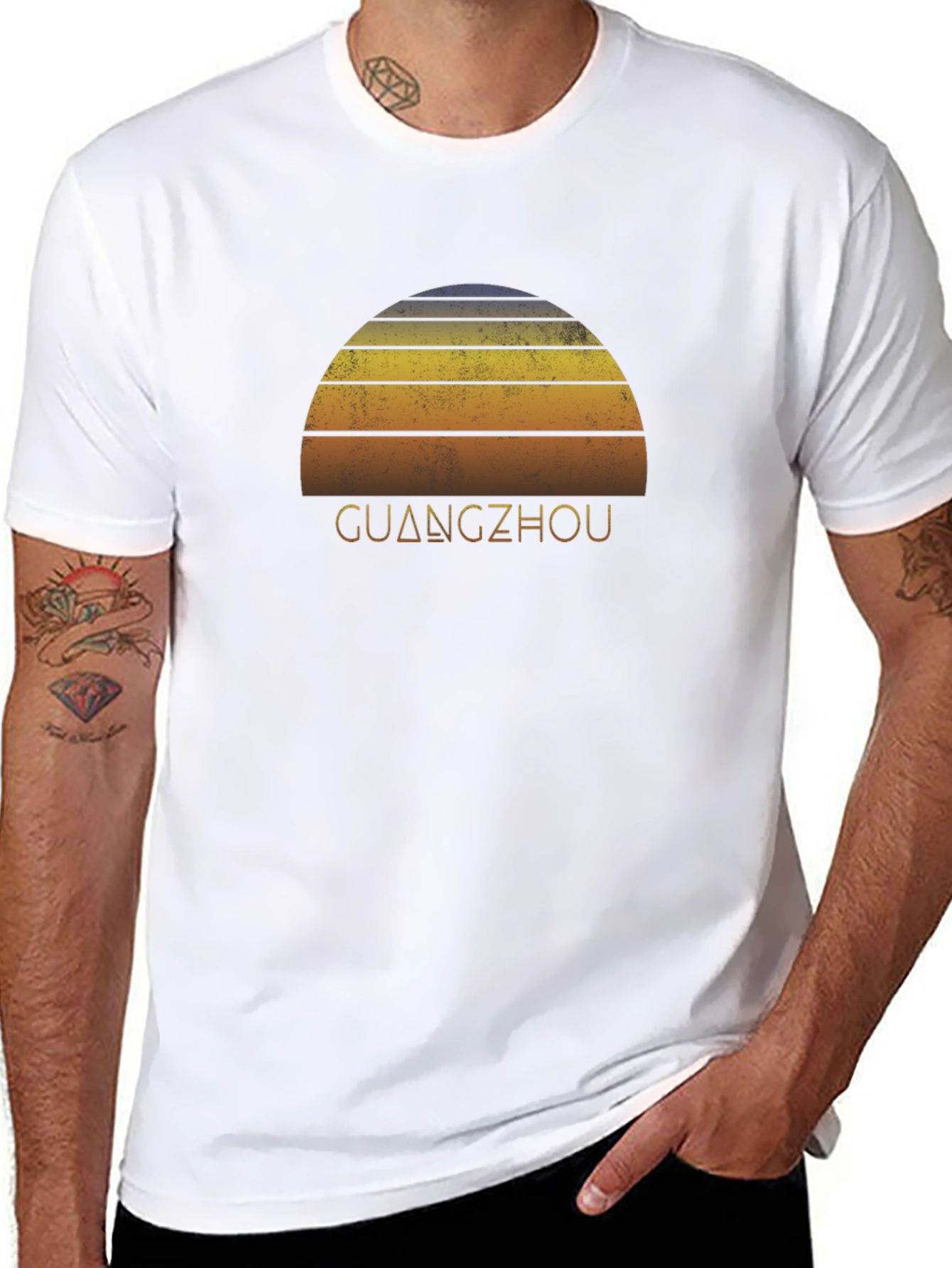 Guangzhou Sunset Graphic Tee - Retro Style Black T-Shirt