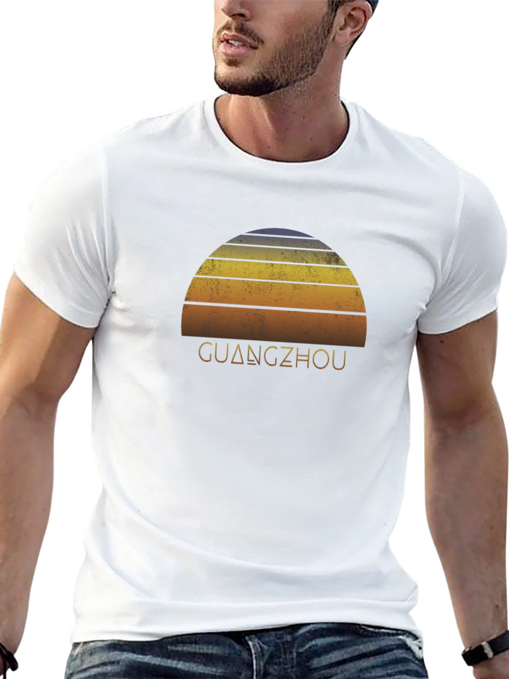 Guangzhou Sunset Graphic Tee - Retro Style Black T-Shirt