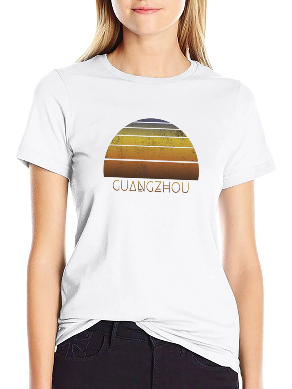Guangzhou Sunset Graphic Tee - Retro Style Black T-Shirt