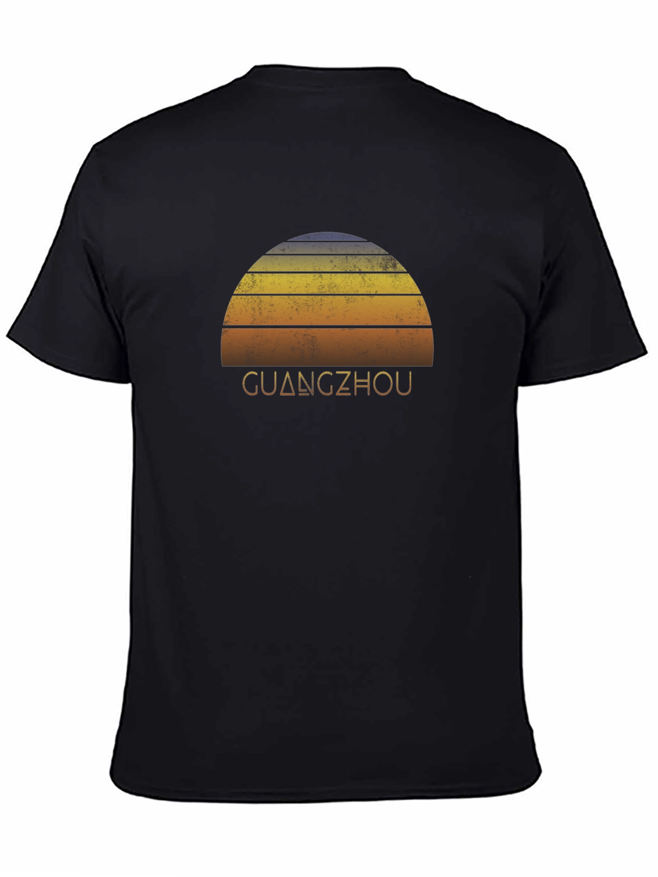 Guangzhou Sunset Graphic Tee - Retro Style Black T-Shirt