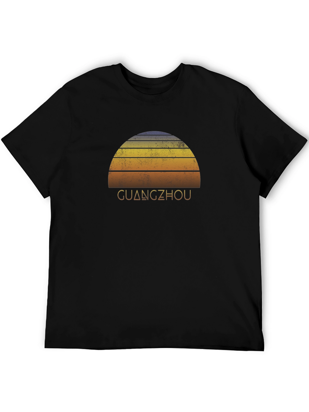 Guangzhou Sunset Graphic Tee - Retro Style Black T-Shirt