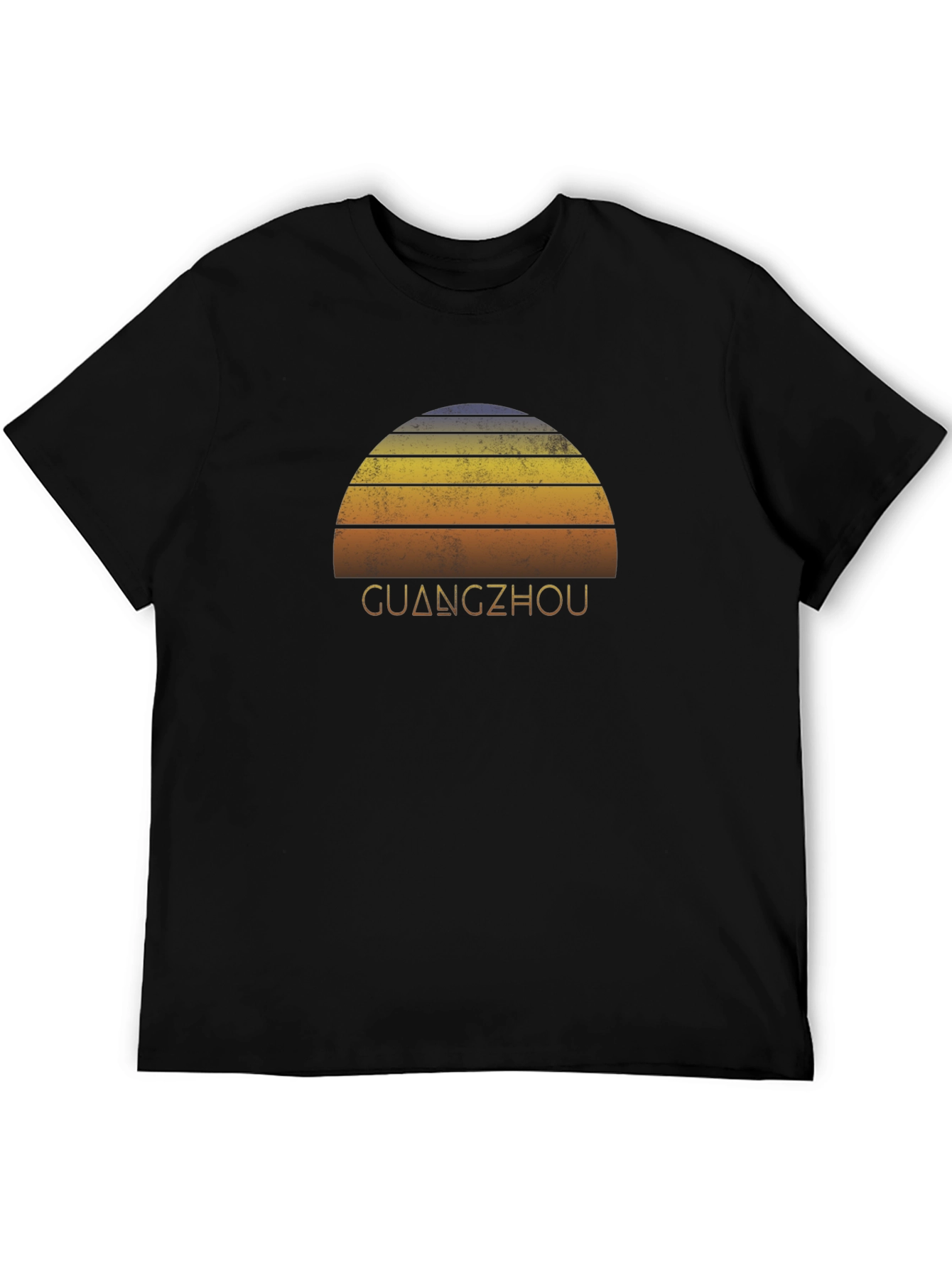 Guangzhou Sunset Graphic Tee - Retro Style Black T-Shirt