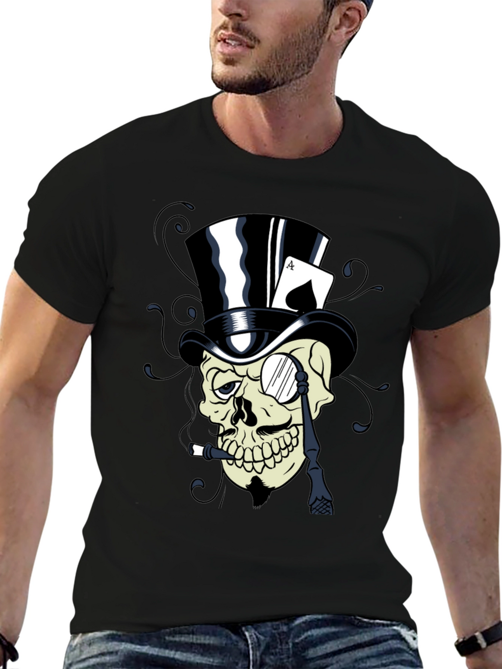 Skull Top Hat Ace Card Graphic T-Shirt