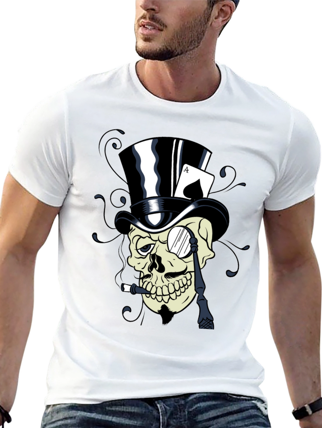 Skull Top Hat Ace Card Graphic T-Shirt