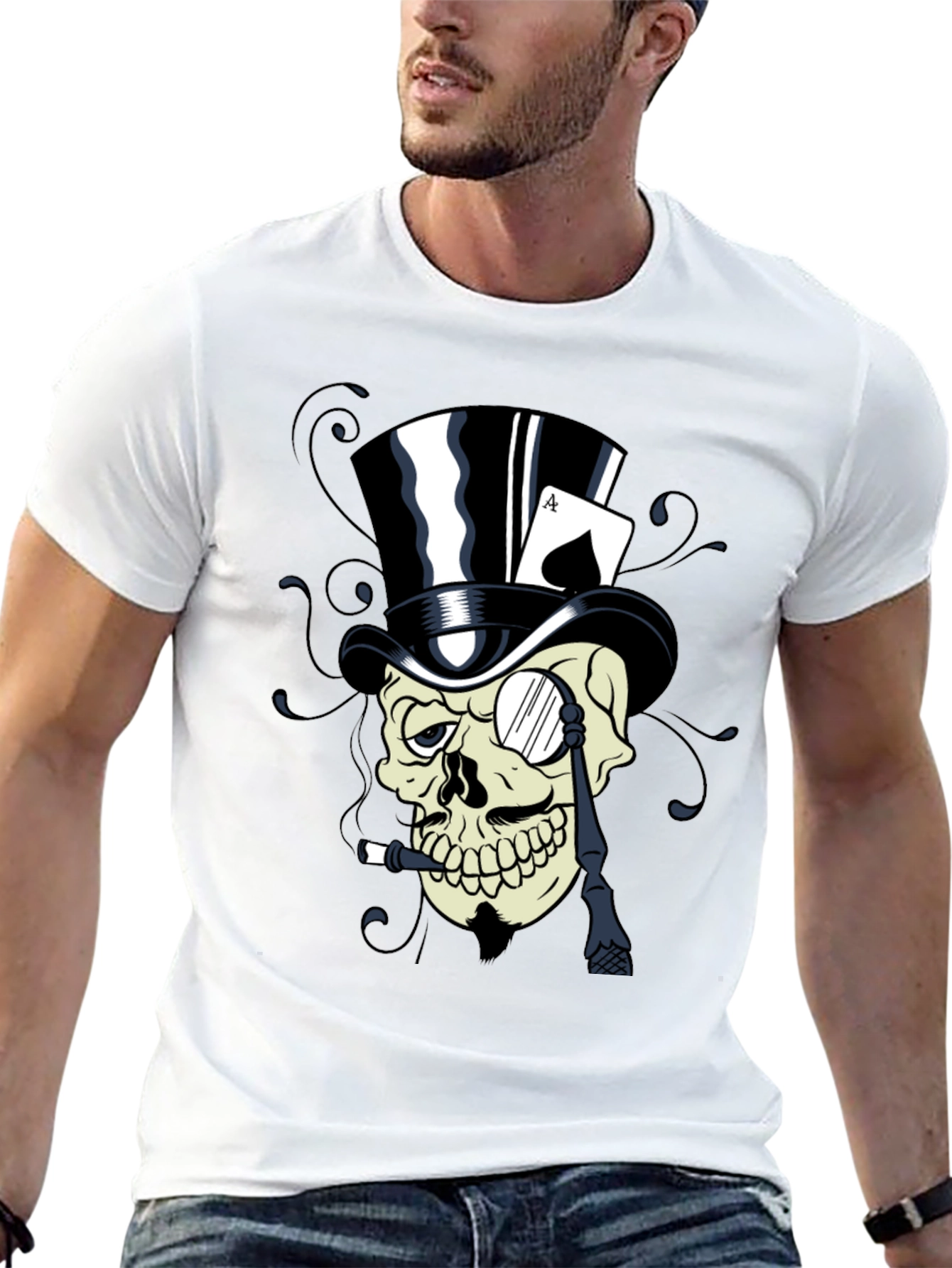 Skull Top Hat Ace Card Graphic T-Shirt