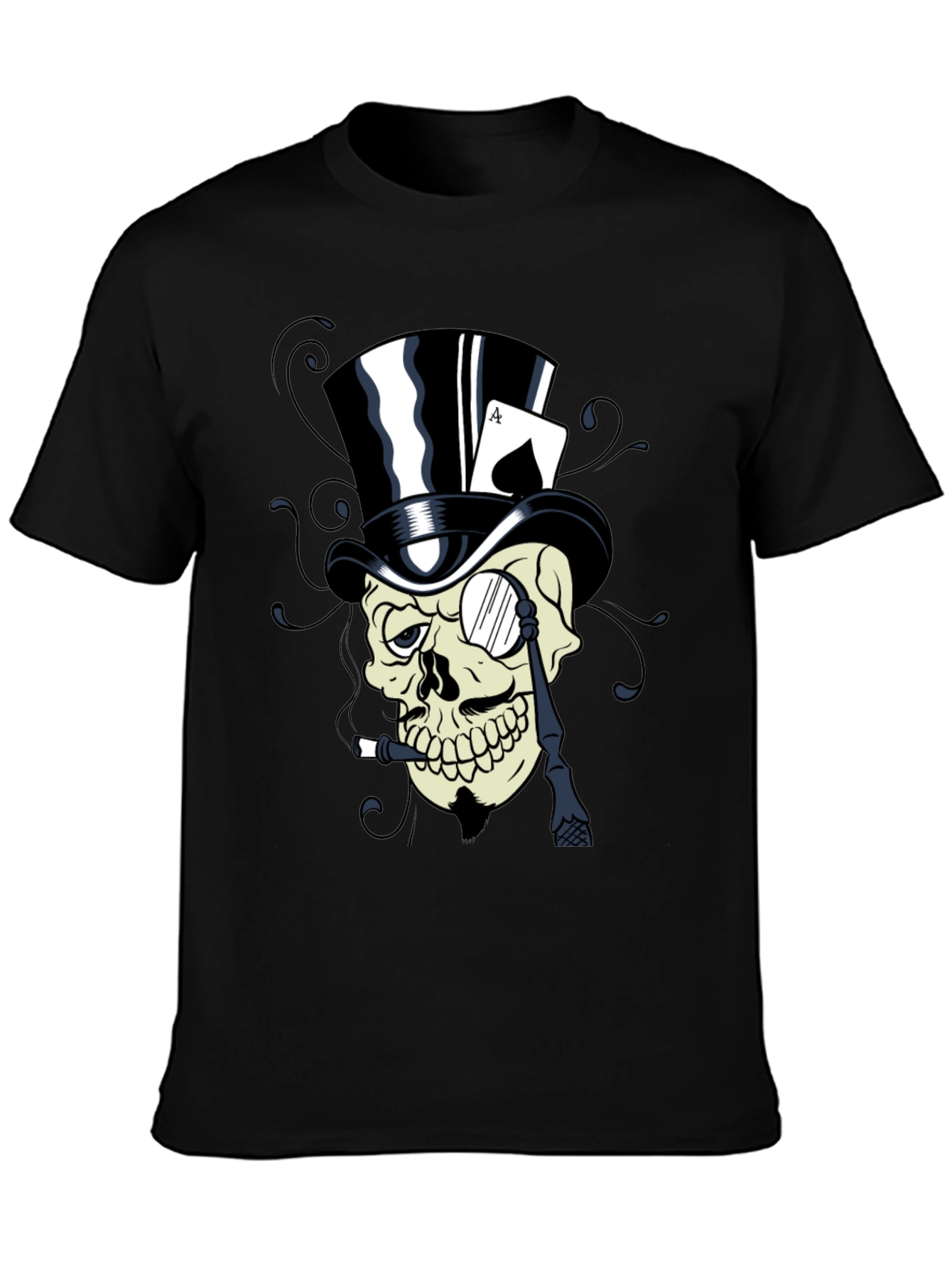 Skull Top Hat Ace Card Graphic T-Shirt