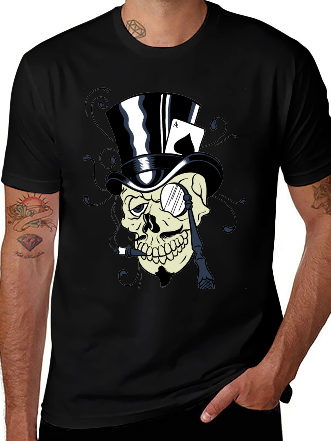 Skull Top Hat Ace Card Graphic T-Shirt