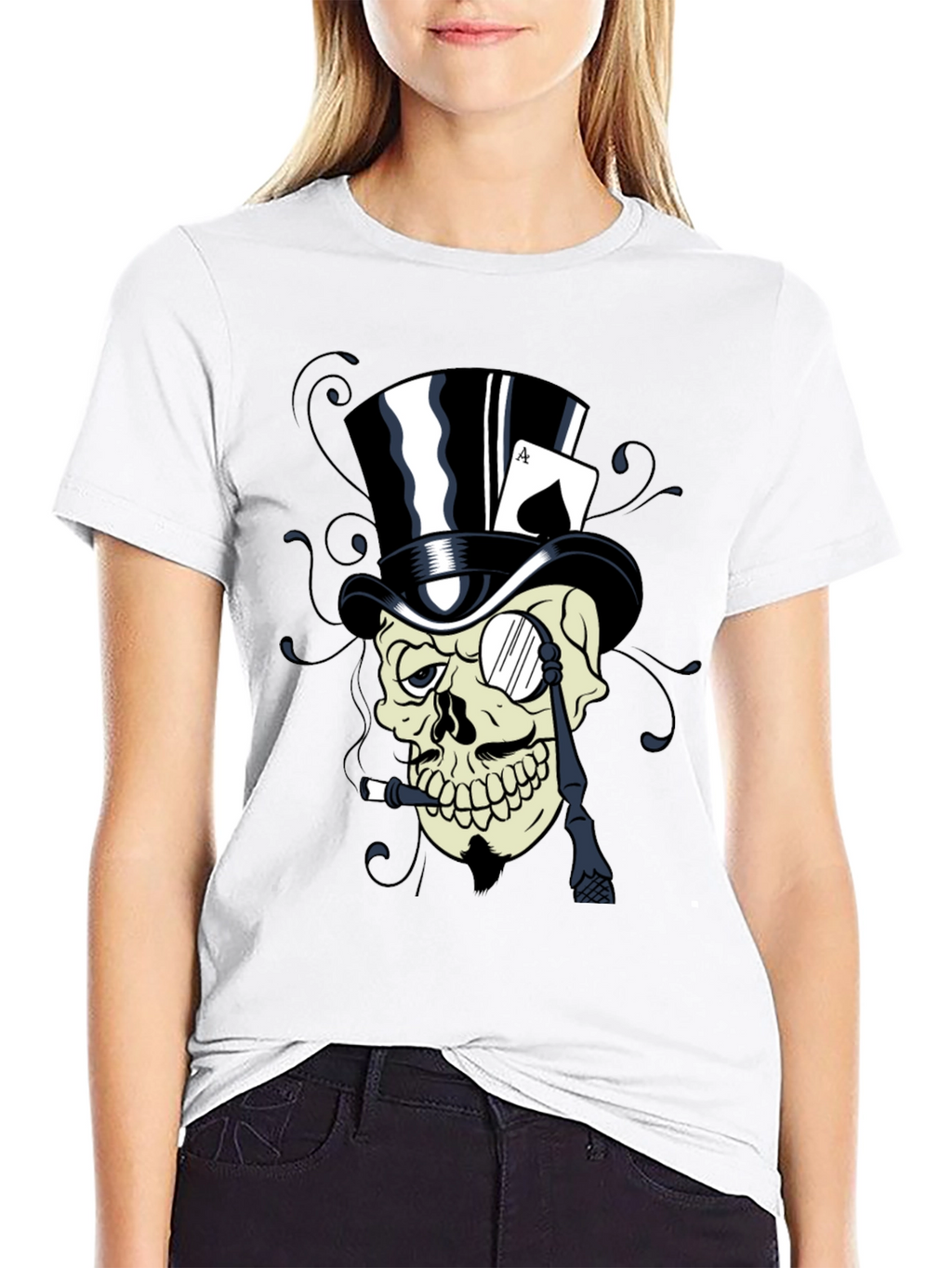 Skull Top Hat Ace Card Graphic T-Shirt