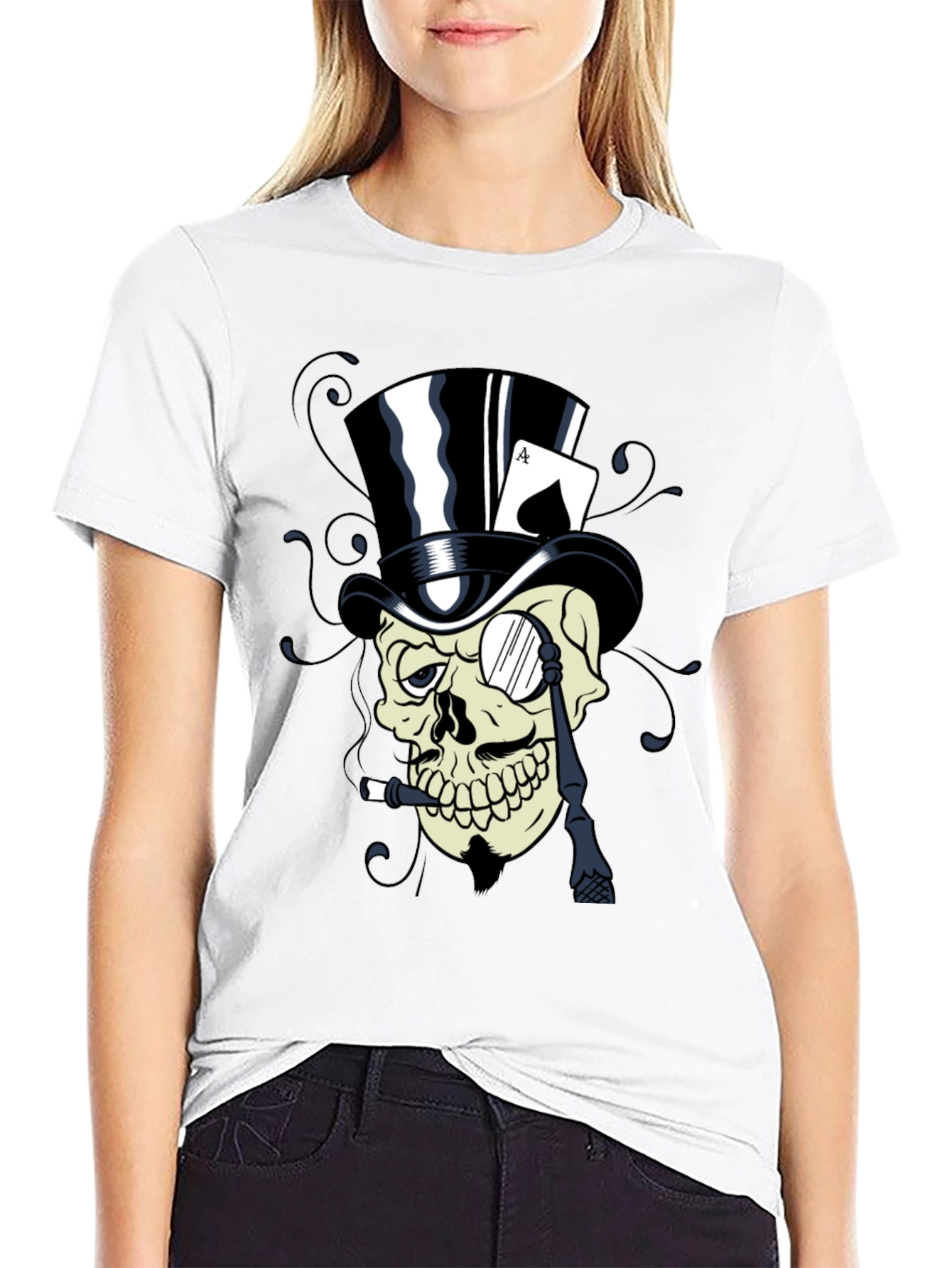 Skull Top Hat Ace Card Graphic T-Shirt