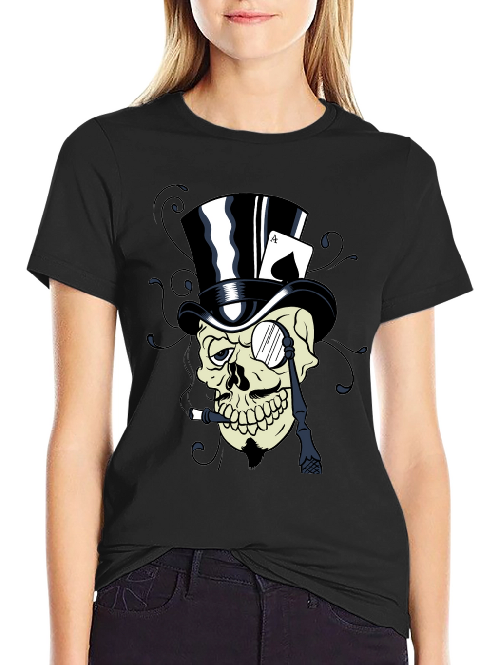 Skull Top Hat Ace Card Graphic T-Shirt