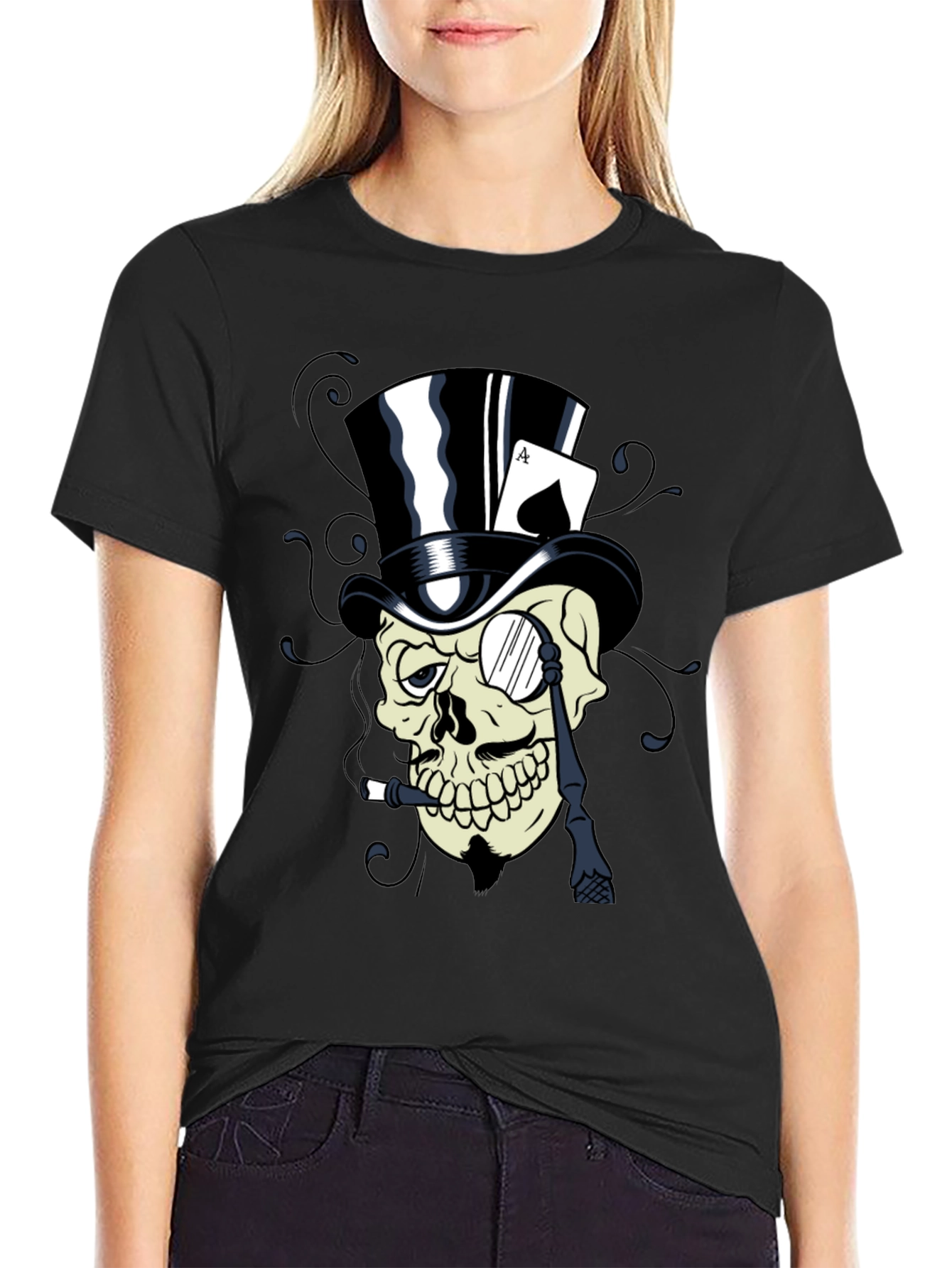 Skull Top Hat Ace Card Graphic T-Shirt