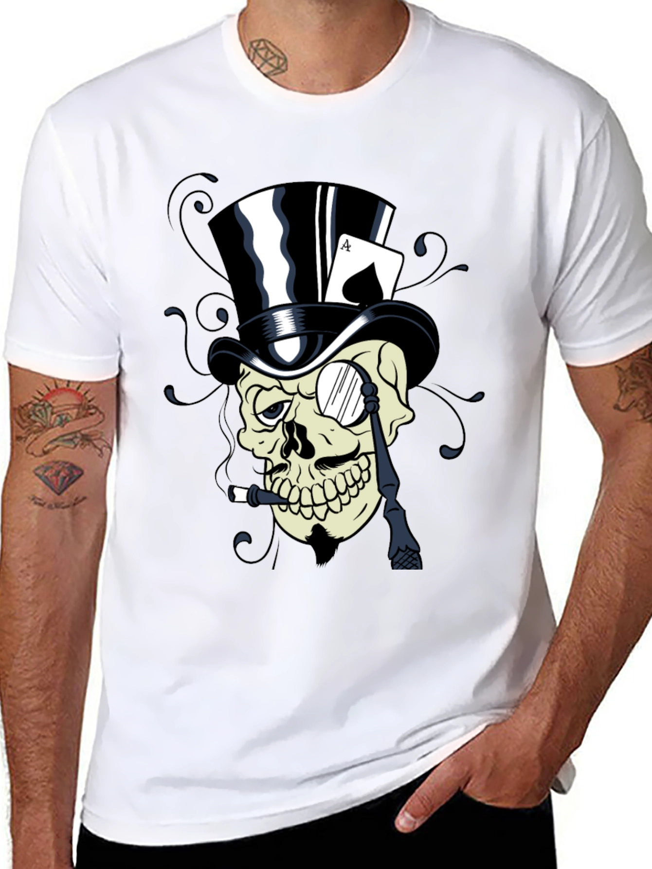 Skull Top Hat Ace Card Graphic T-Shirt