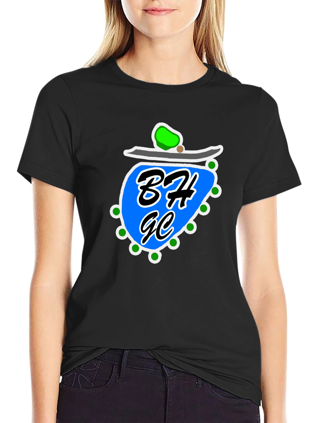 Black Graphic Tee with Blue Design