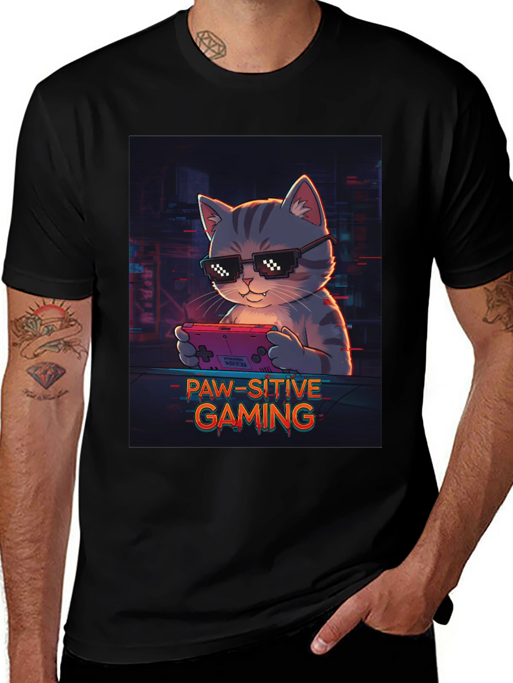Paw-sitive Gaming T-Shirt - Cool Cat Gamer Tee