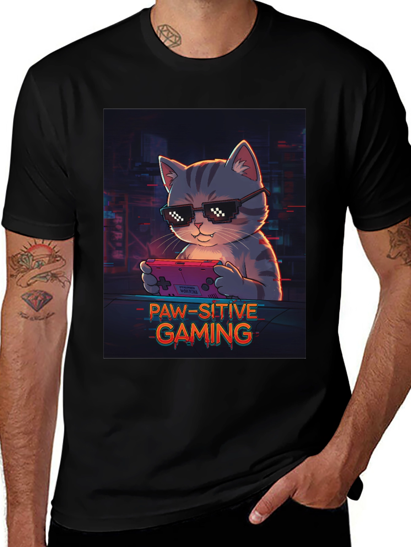 Paw-sitive Gaming T-Shirt - Cool Cat Gamer Tee