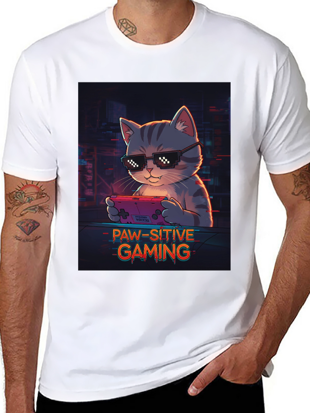 Paw-sitive Gaming T-Shirt - Cool Cat Gamer Tee
