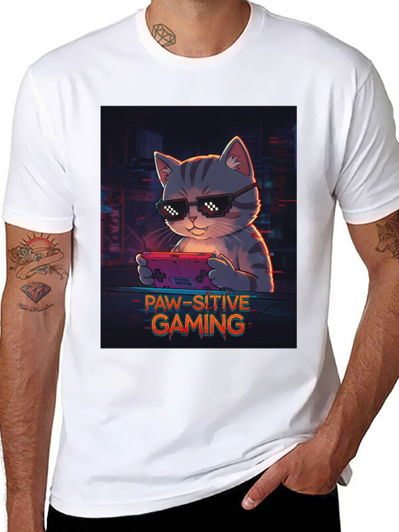 Paw-sitive Gaming T-Shirt - Cool Cat Gamer Tee