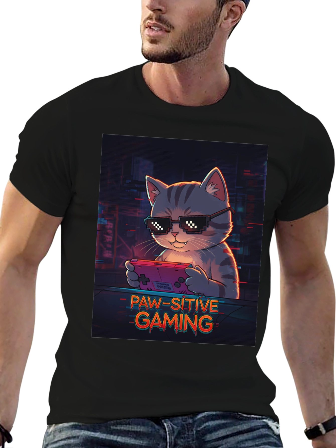 Paw-sitive Gaming T-Shirt - Cool Cat Gamer Tee