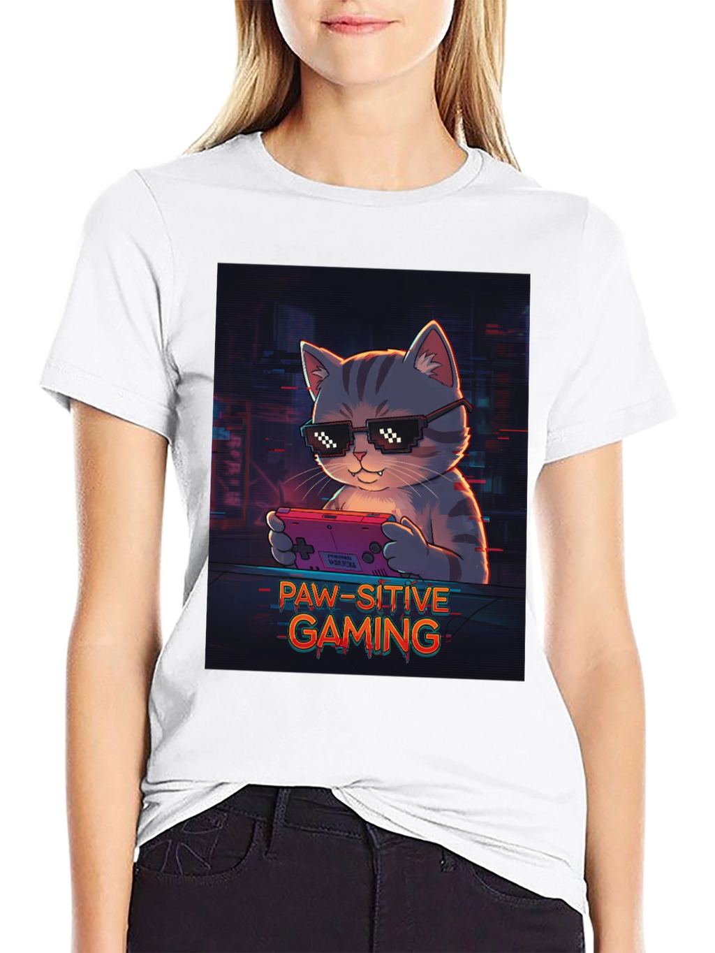 Paw-sitive Gaming T-Shirt - Cool Cat Gamer Tee