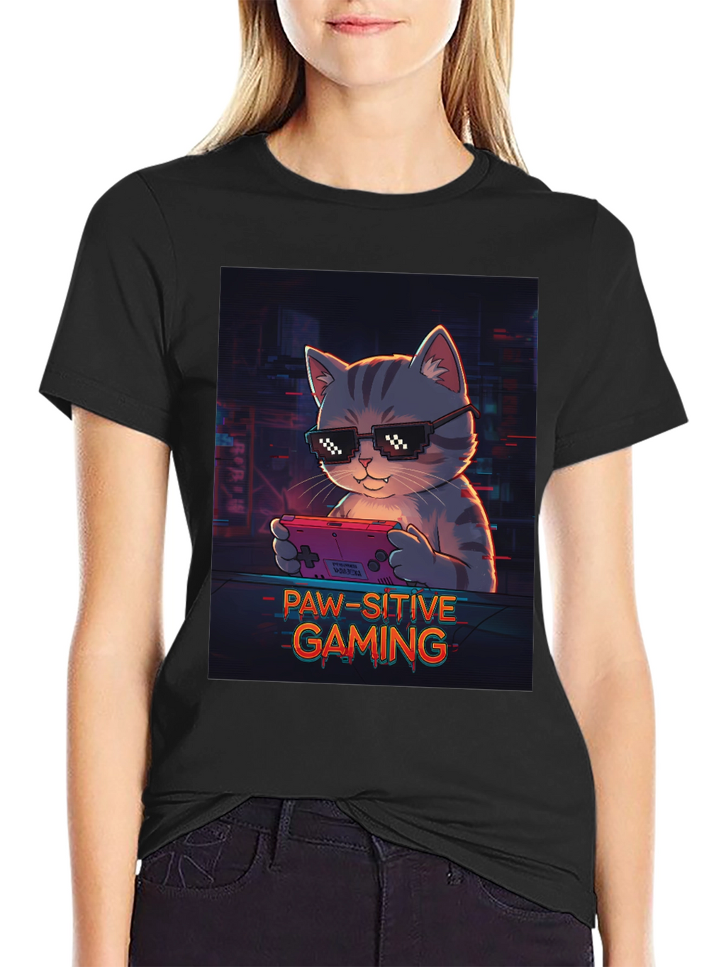 Paw-sitive Gaming T-Shirt - Cool Cat Gamer Tee