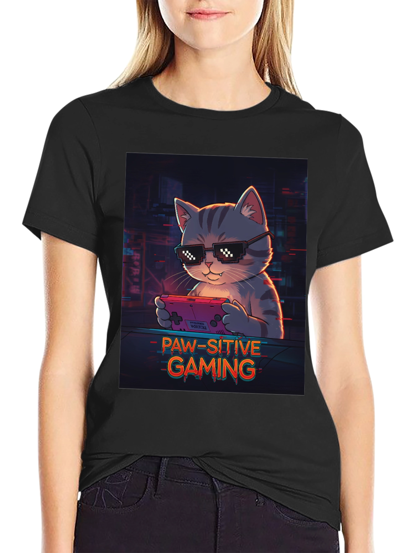 Paw-sitive Gaming T-Shirt - Cool Cat Gamer Tee