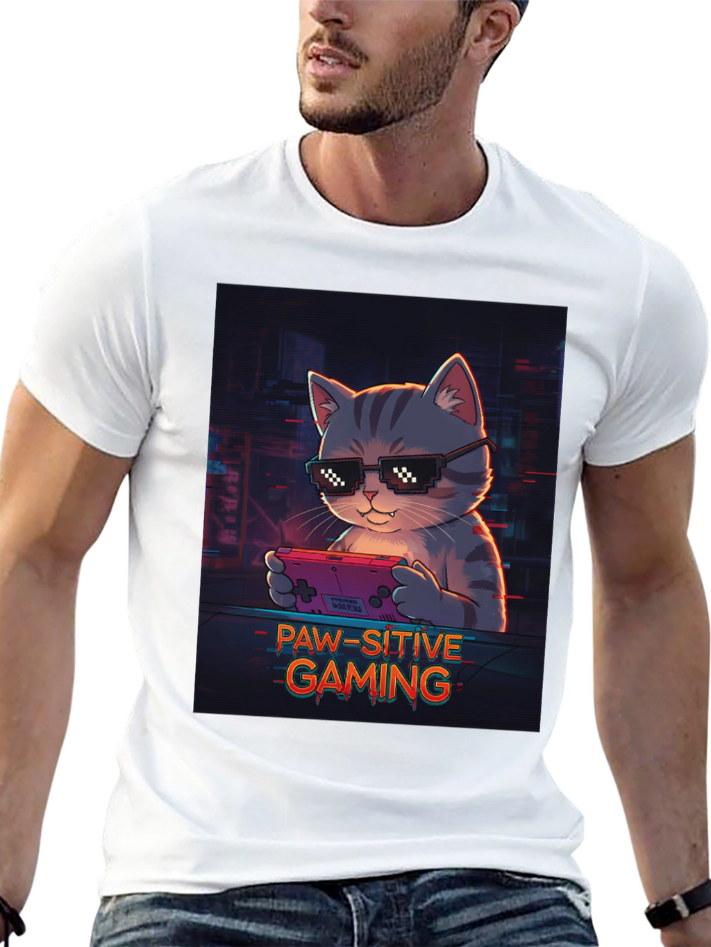 Paw-sitive Gaming T-Shirt - Cool Cat Gamer Tee
