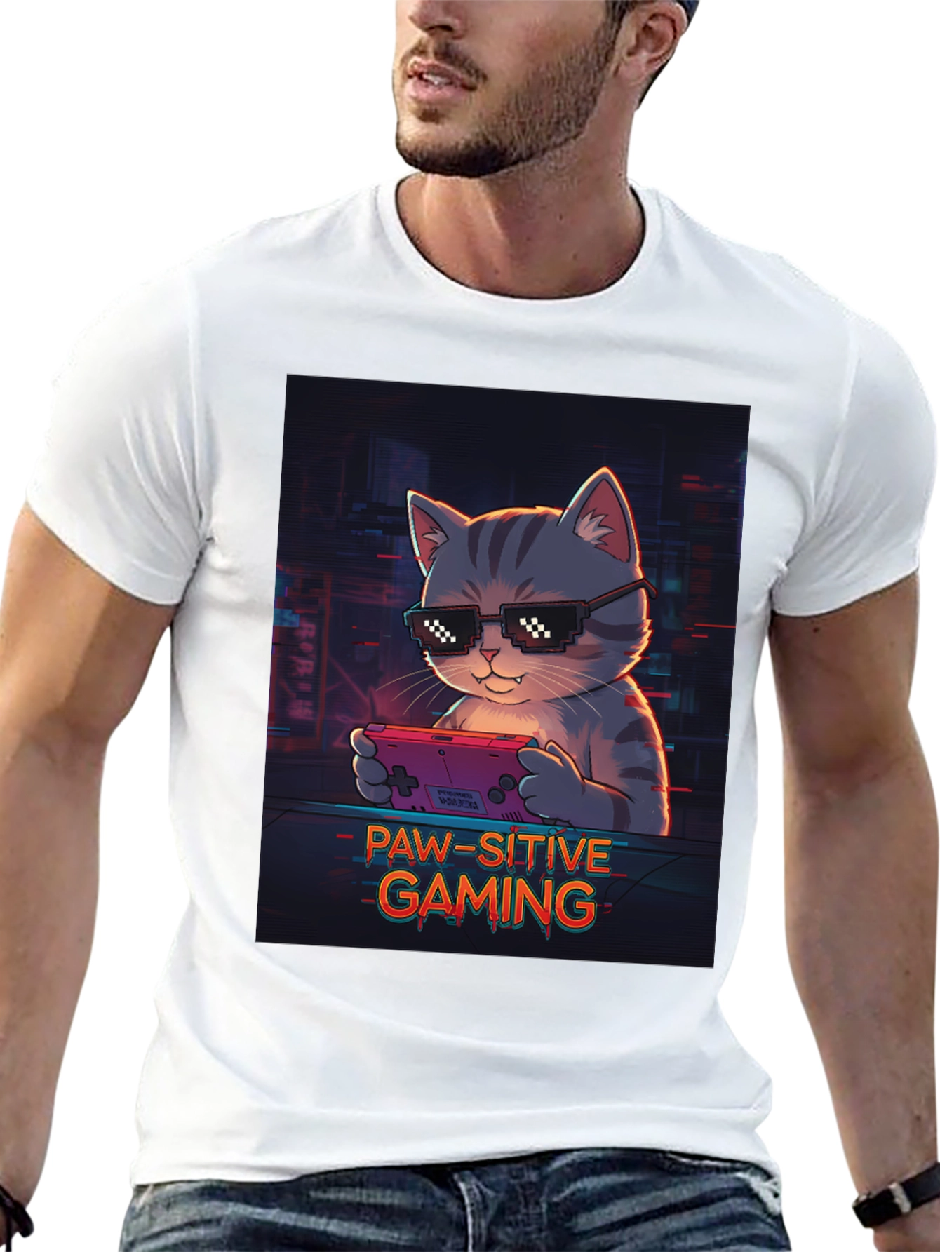 Paw-sitive Gaming T-Shirt - Cool Cat Gamer Tee