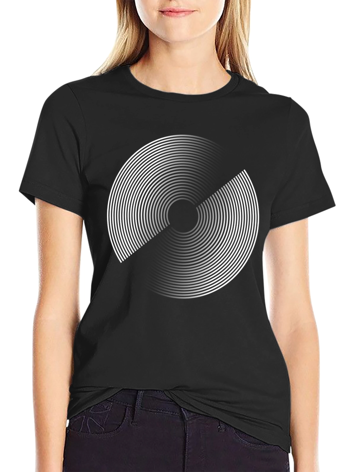 Abstract Circle Graphic Print Black T-Shirt