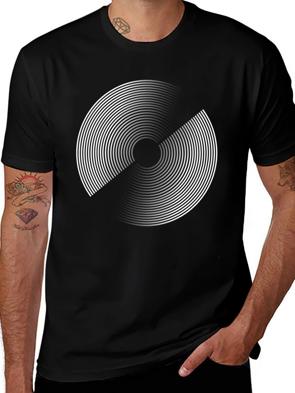 Abstract Circle Graphic Print Black T-Shirt