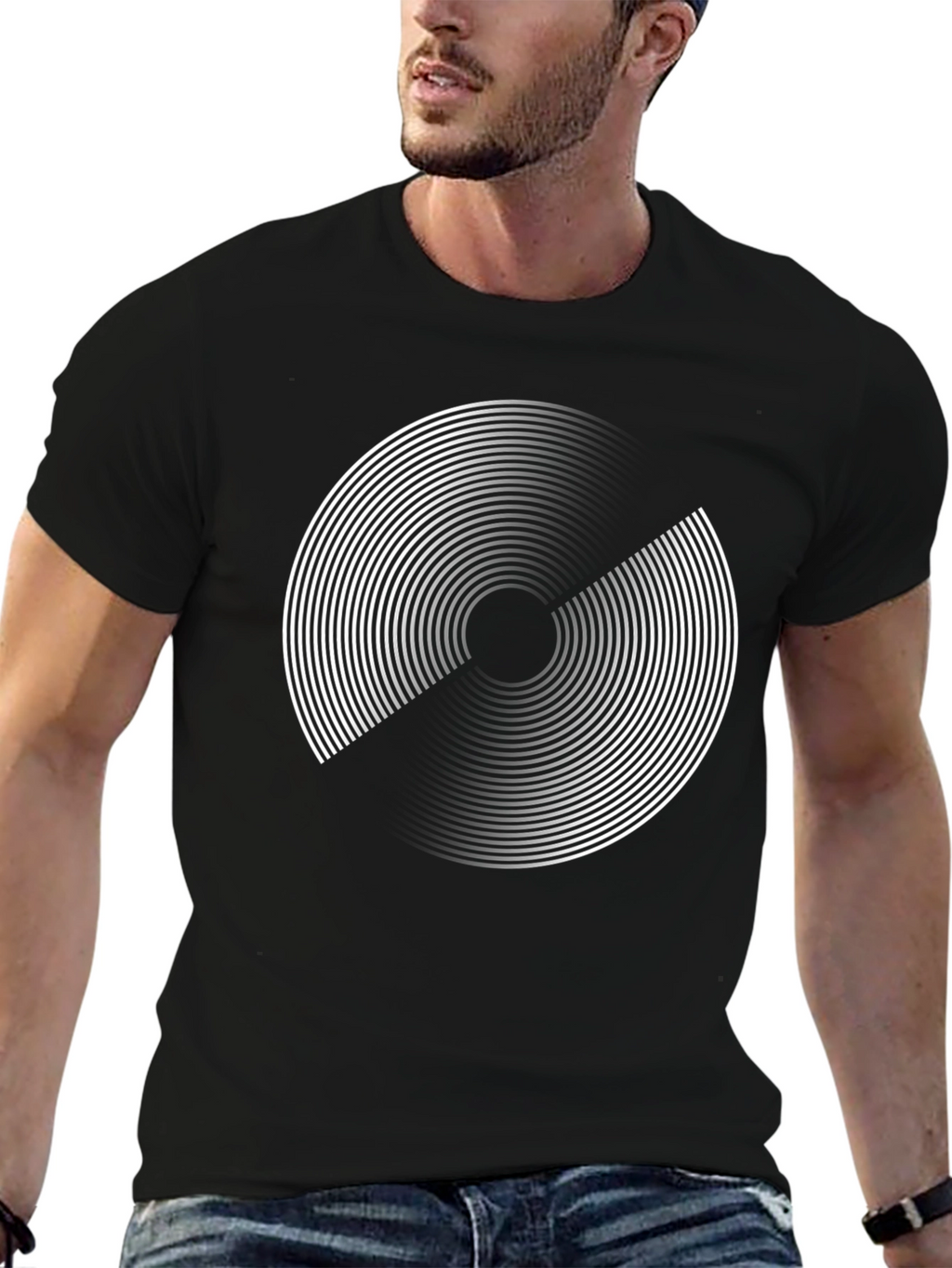 Abstract Circle Graphic Print Black T-Shirt