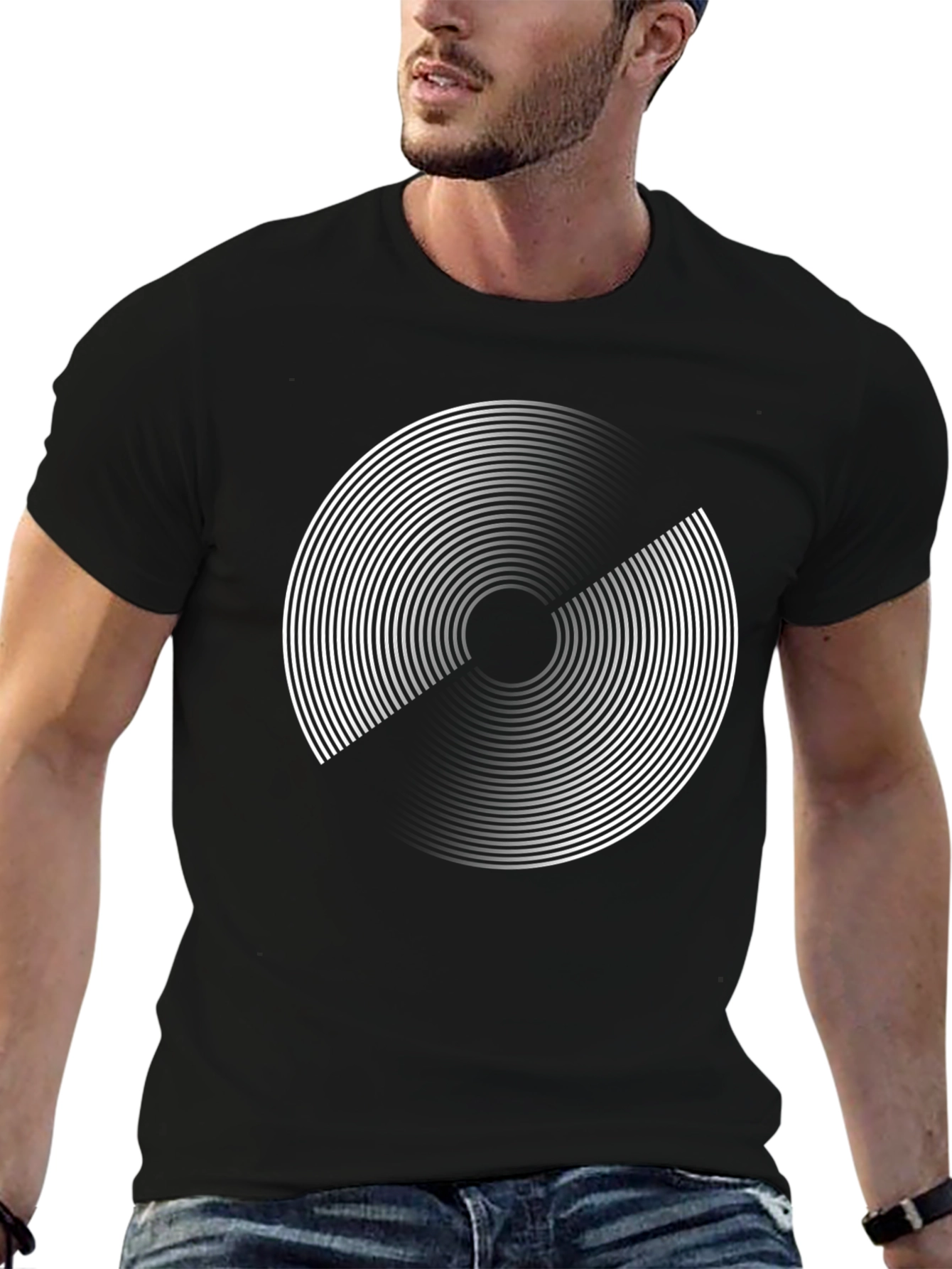 Abstract Circle Graphic Print Black T-Shirt