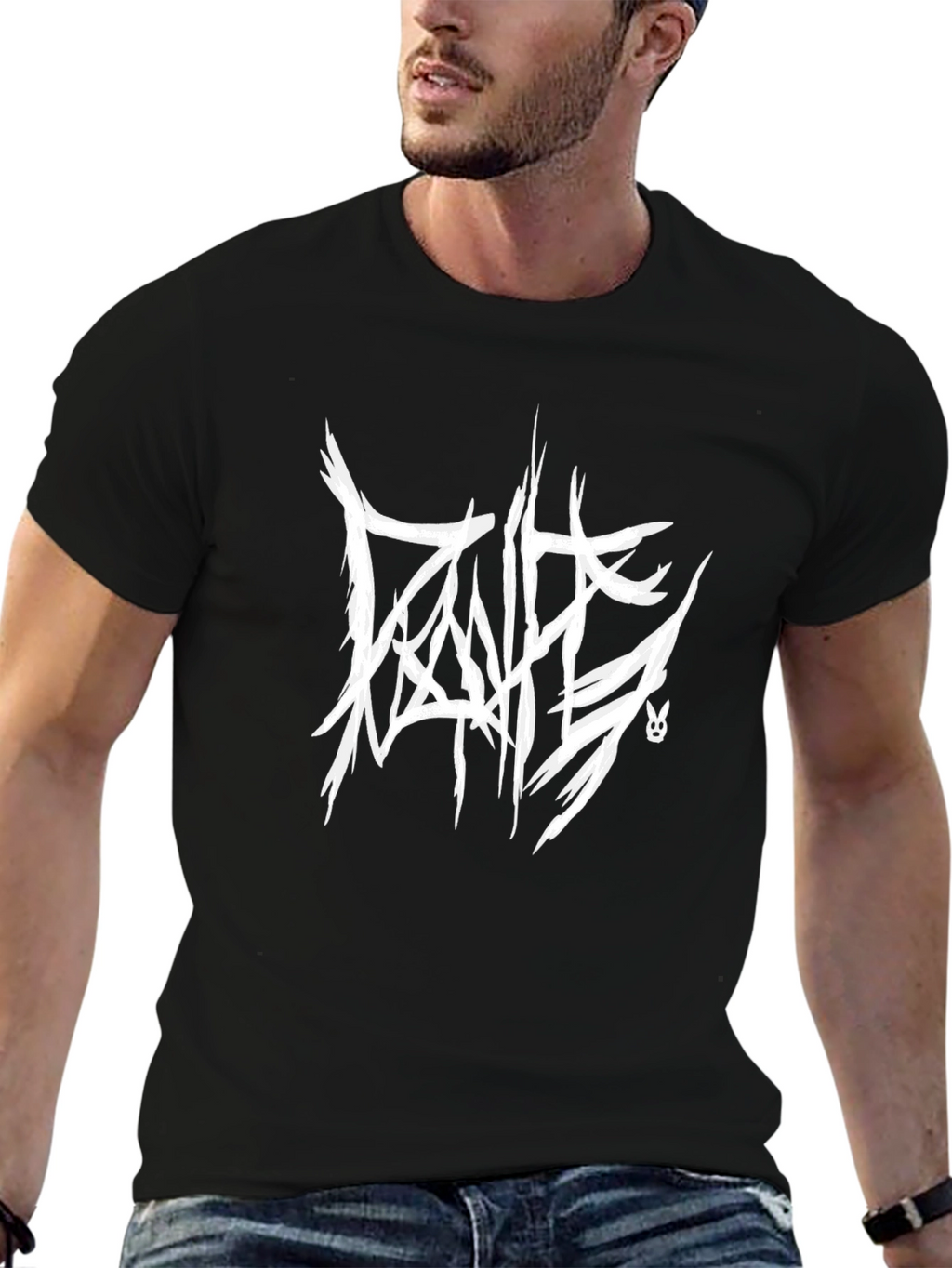 Brutal Death Metal Style Graphic T-Shirt - Black