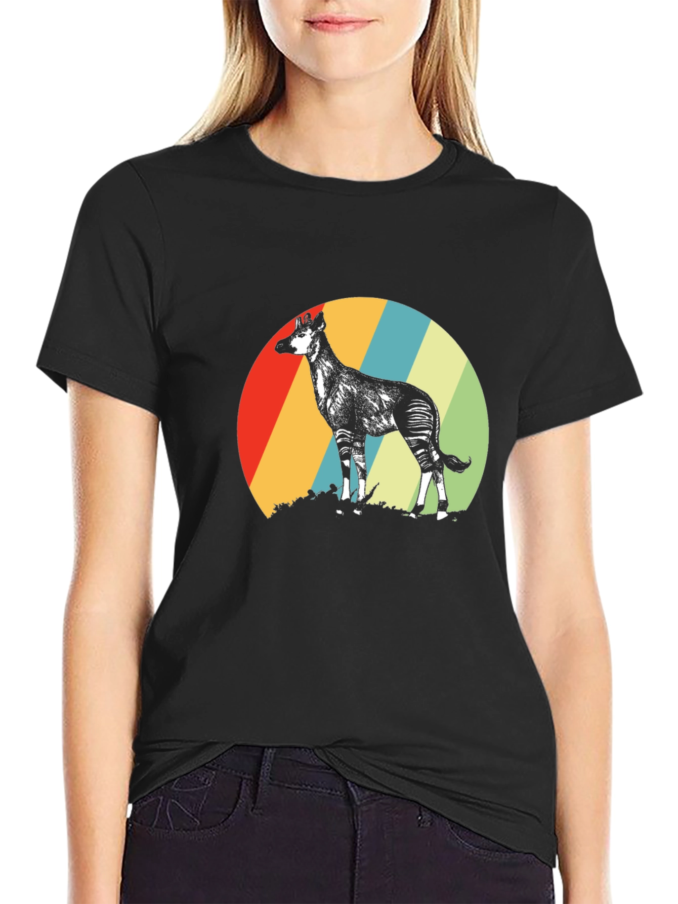 Retro Okapi Graphic Tee - Vintage Style Animal T-Shirt