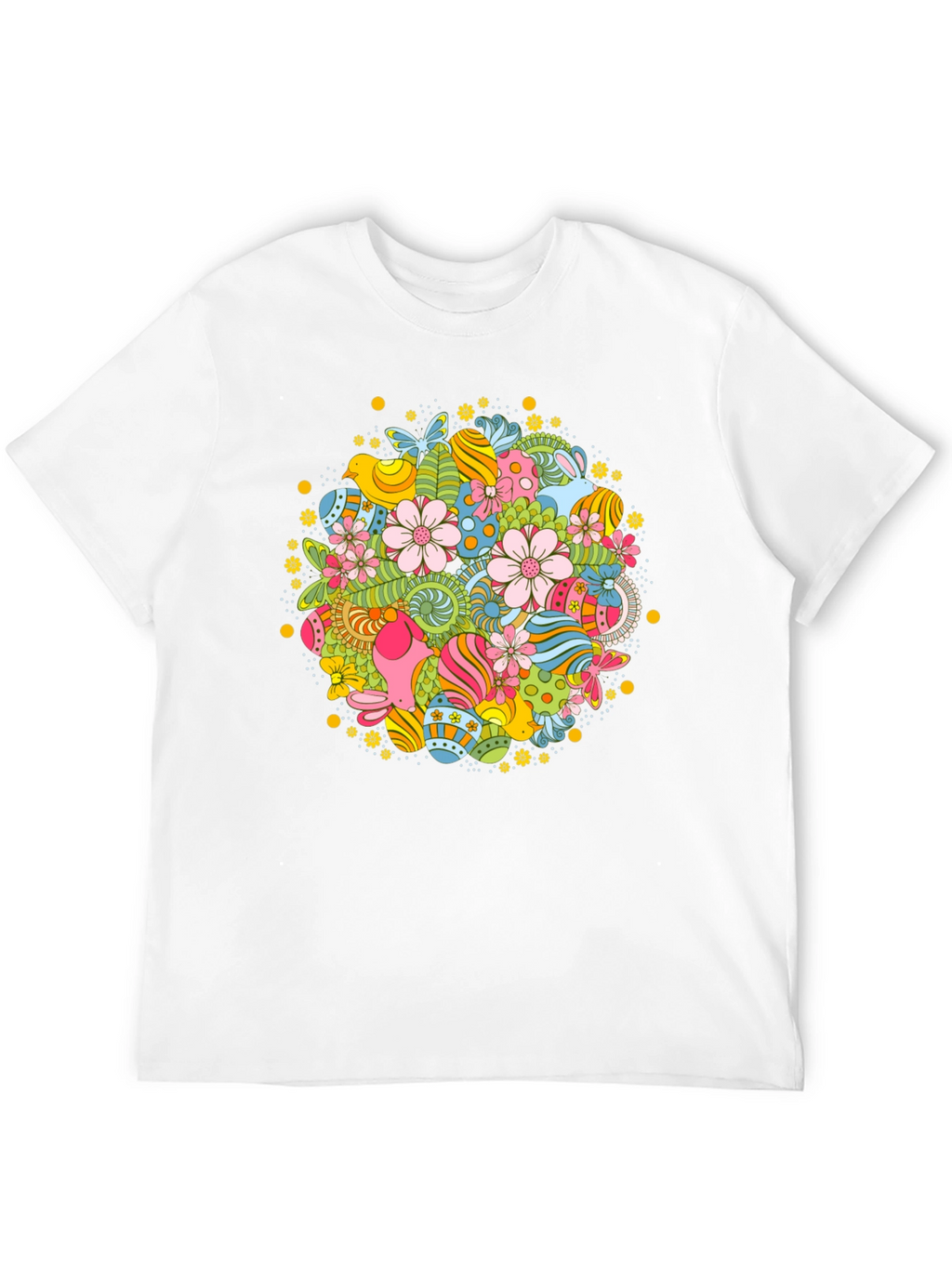 Easter Egg Floral Pattern Black T-Shirt