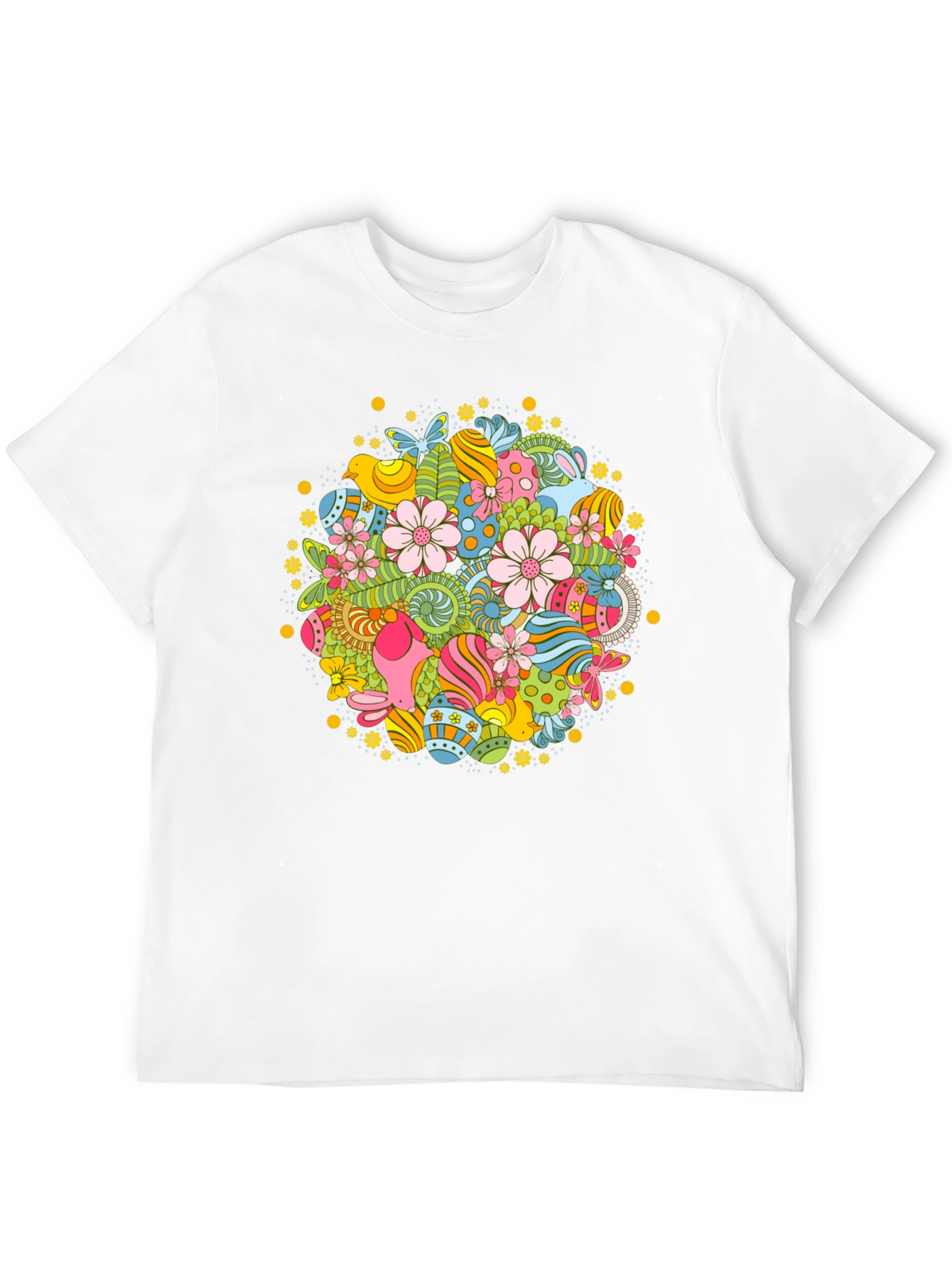Easter Egg Floral Pattern Black T-Shirt