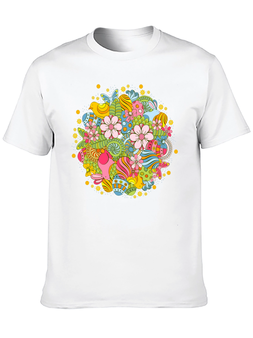 Easter Egg Floral Pattern Black T-Shirt