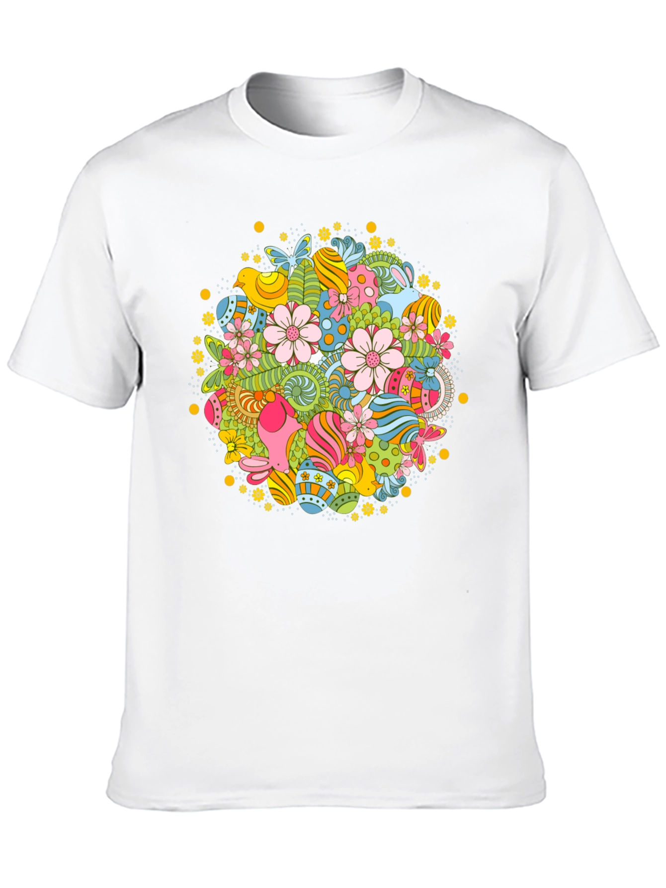 Easter Egg Floral Pattern Black T-Shirt