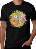 Easter Egg Floral Pattern Black T-Shirt