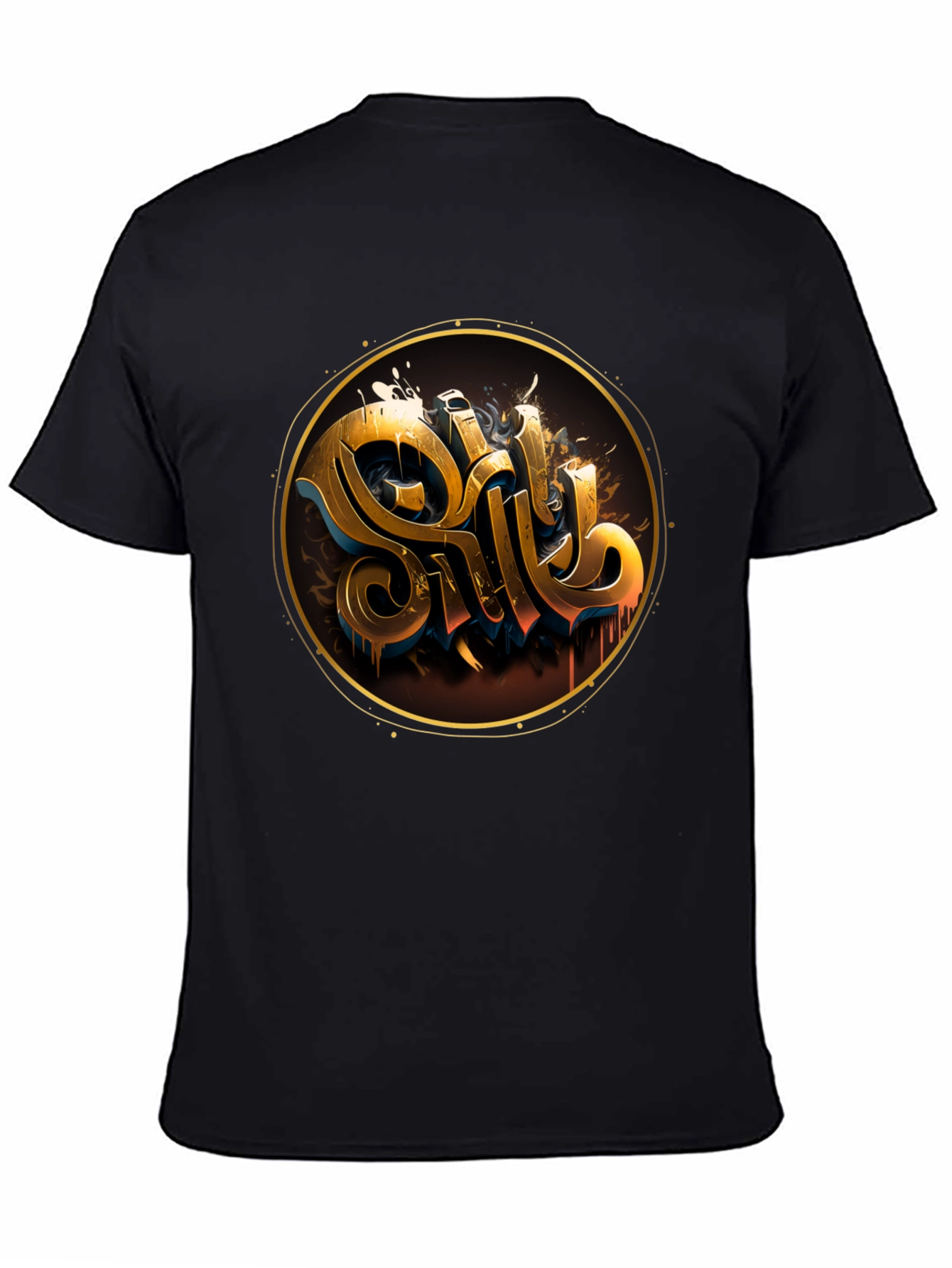 Gold Letter Graphic Black Tee - Stylish Casual Wear