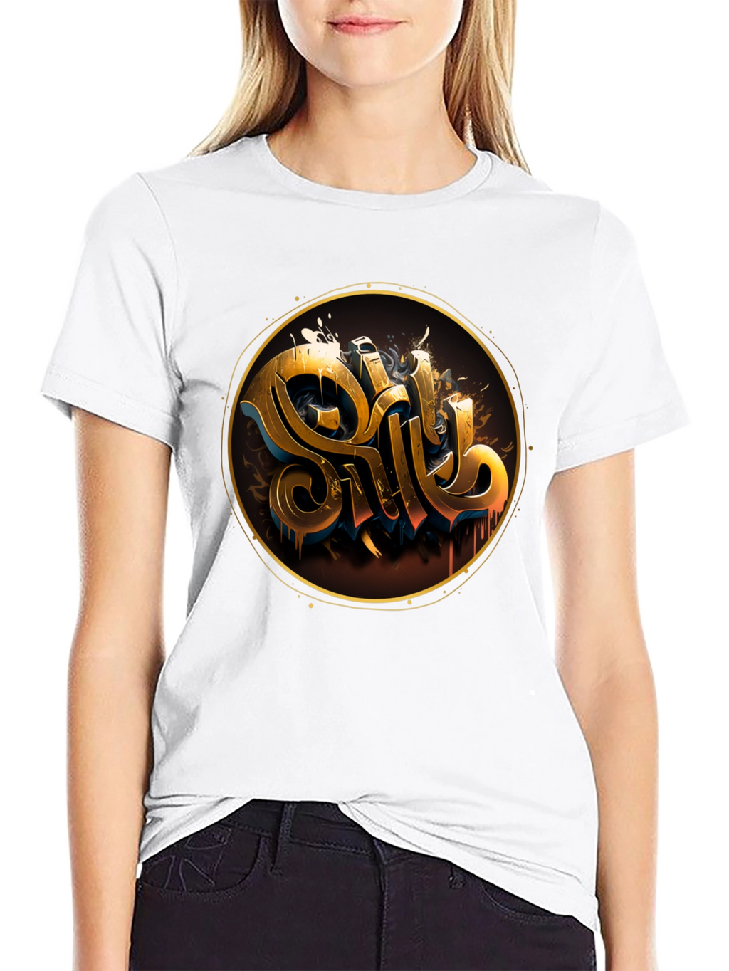 Gold Letter Graphic Black Tee - Stylish Casual Wear