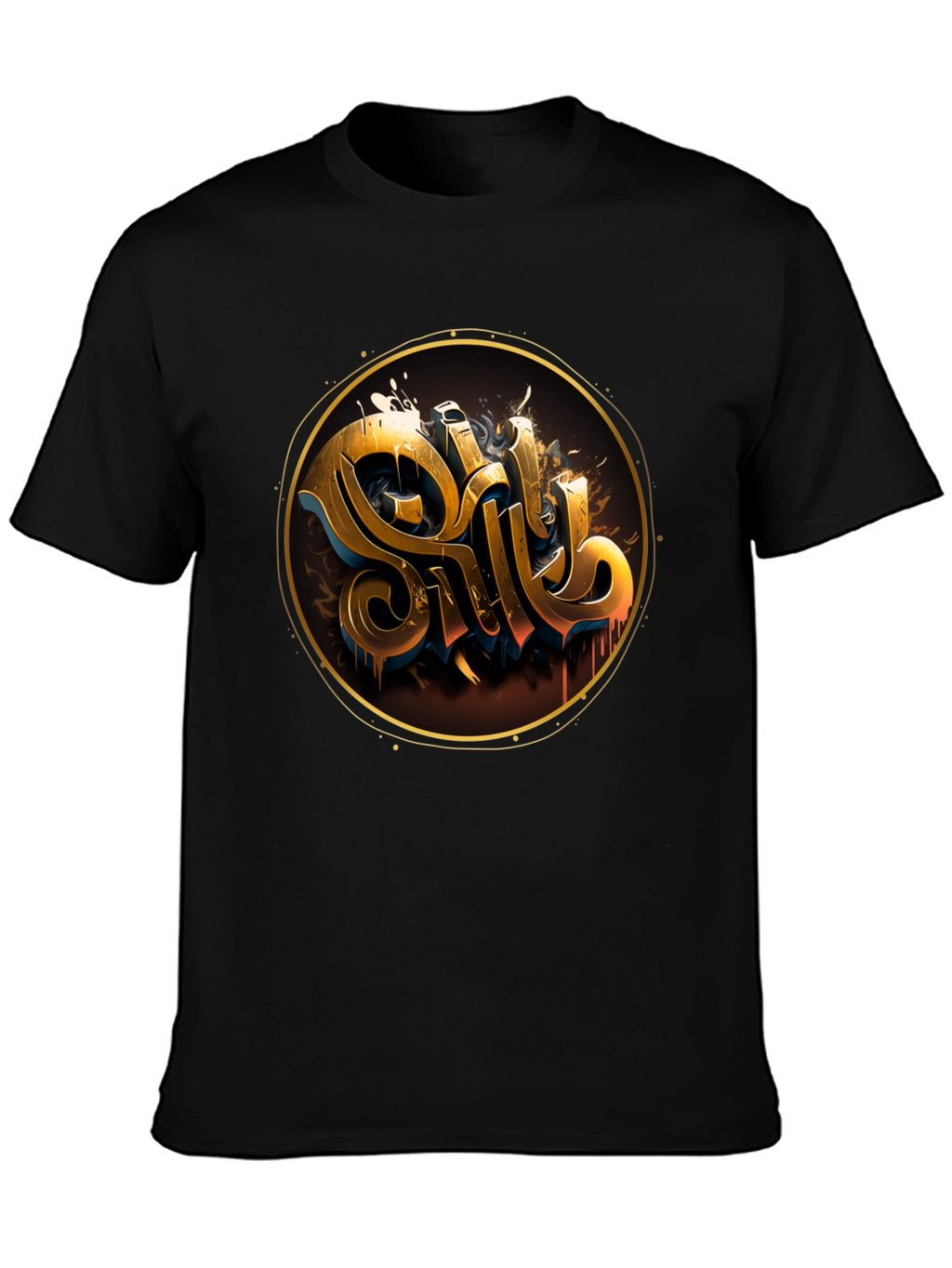 Gold Letter Graphic Black Tee - Stylish Casual Wear