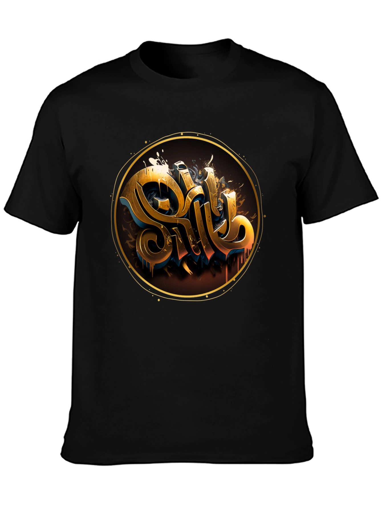 Gold Letter Graphic Black Tee - Stylish Casual Wear