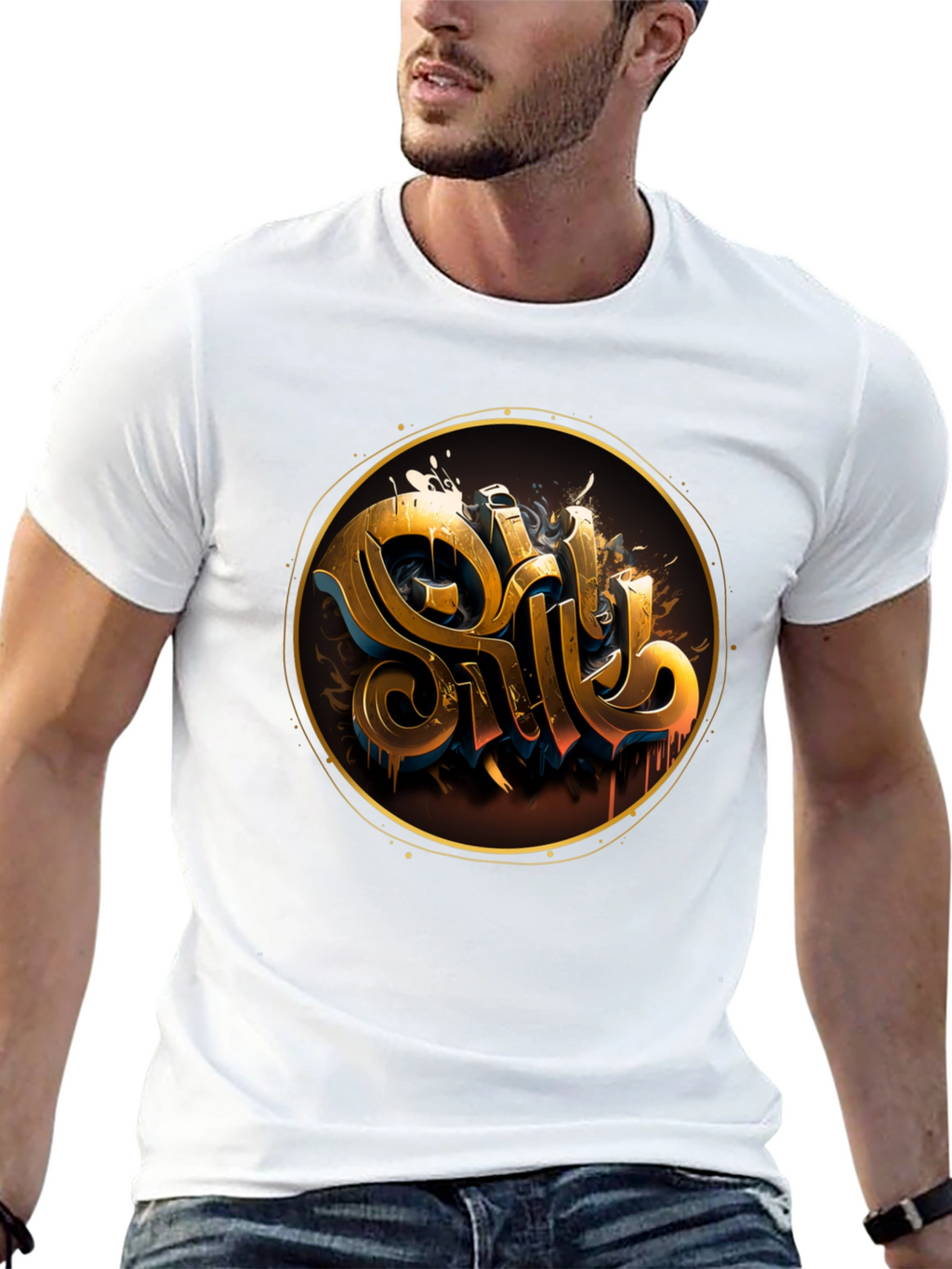 Gold Letter Graphic Black Tee - Stylish Casual Wear