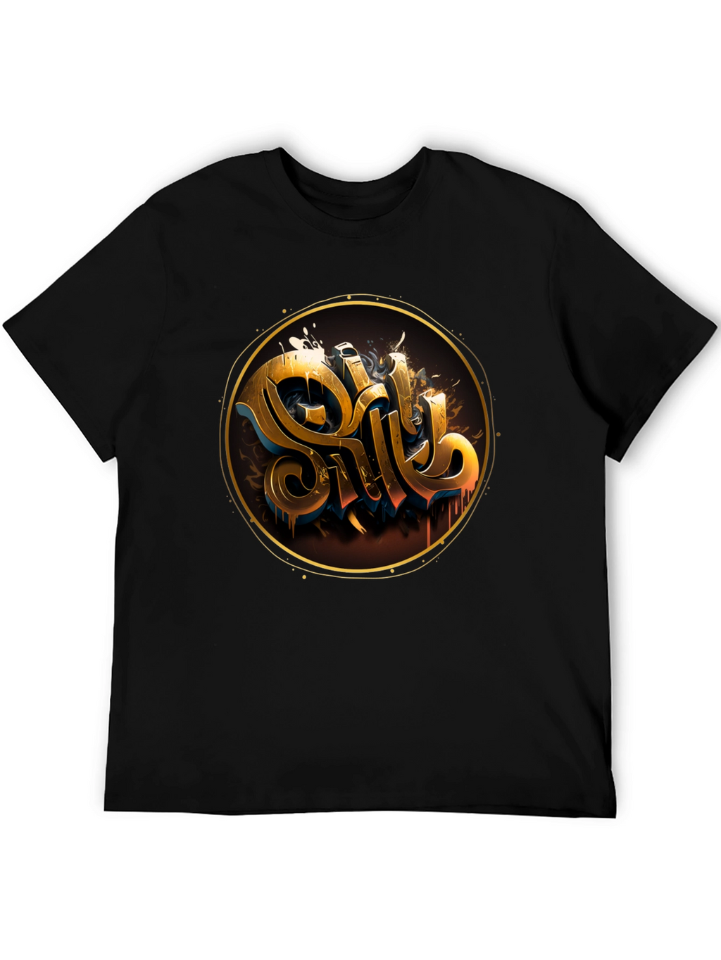 Gold Letter Graphic Black Tee - Stylish Casual Wear