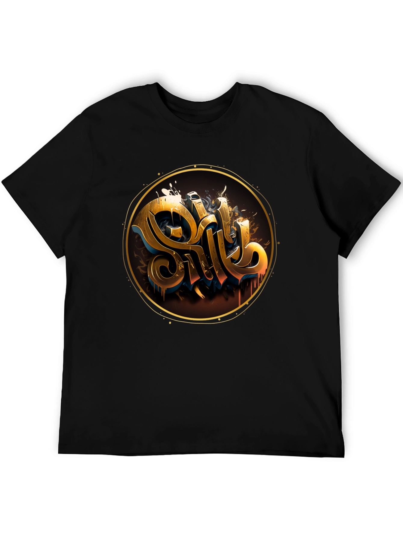 Gold Letter Graphic Black Tee - Stylish Casual Wear