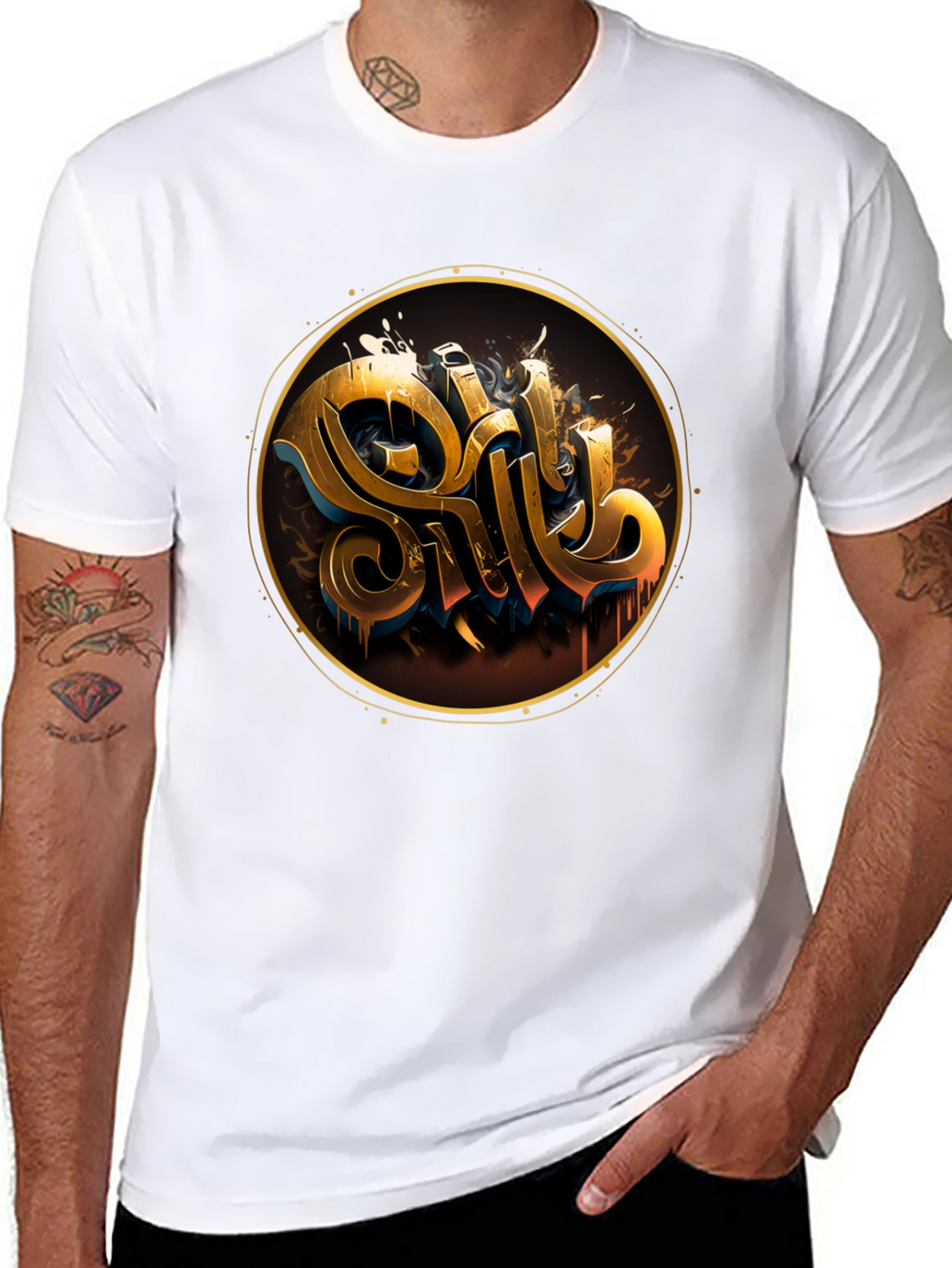 Gold Letter Graphic Black Tee - Stylish Casual Wear